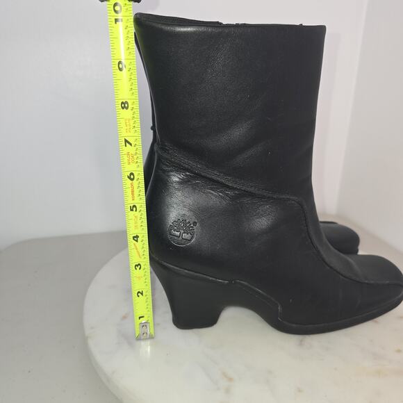 Timberland Boots Womens Size 9M Black Leather Ankle Heeled Zip Square Toe 98347 - Picture 3 of 15